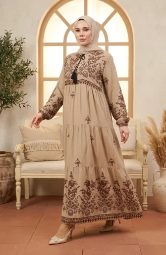 Plus Size Bloemenpatroon Viscose Jurk 4084-08 Mink 4084-08