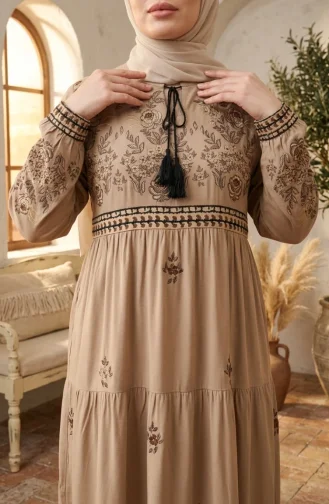 Plus Size Bloemenpatroon Viscose Jurk 4084-08 Mink 4084-08