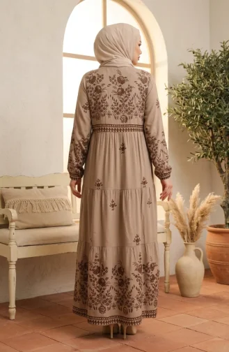 Plus Size Bloemenpatroon Viscose Jurk 4084-08 Mink 4084-08