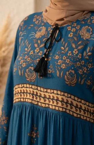 Plus Size Floral Patterned Viscose Dress 4084-10 Petrol 4084-10