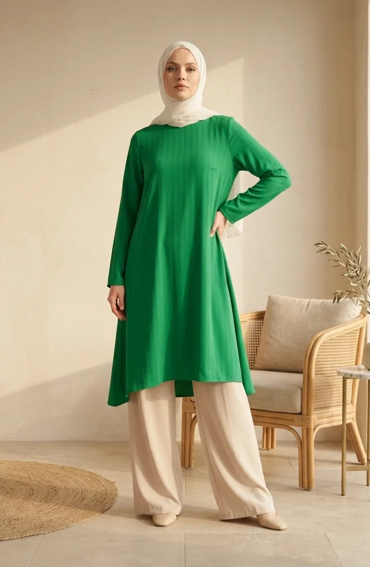 Crepe Fabric Loose Tunic 1011-14 Grass Green 1011-14