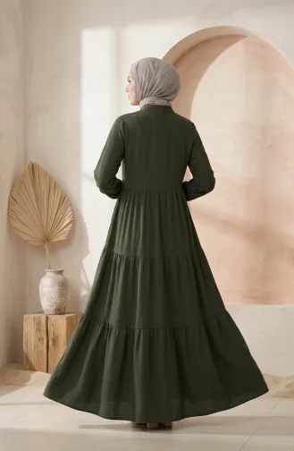 Robe Hijab à Boutons Et à Plusieurs épaisseurs En Tissu Aerobin 4124-11 Kaki 4124-11