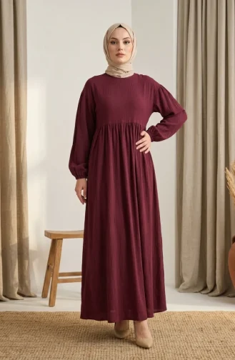 Kleid Mit Rüschen Aus Crinkle-Stoff Hijab-Stil Modell 2283-06 Burgunderrot 2283-06