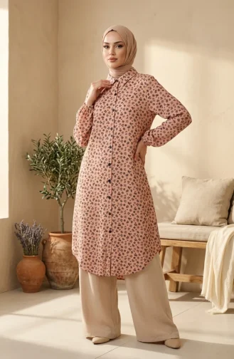 Knopfleiste Tunika Mit Blumenmuster Farbe 0356-02 Lachs 0356-02