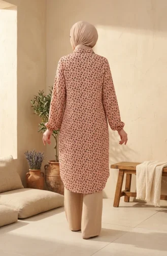 Knopfleiste Tunika Mit Blumenmuster Farbe 0356-02 Lachs 0356-02