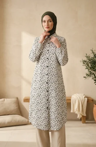 تونيك طويل بأزرار ونقشة زهور 0356-05 حجري 0356-05