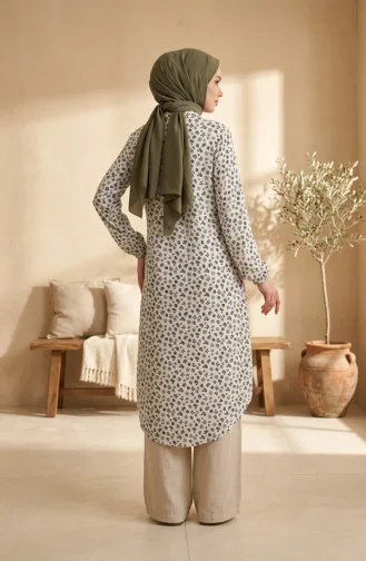 تونيك طويل بأزرار ونقشة زهور 0356-05 حجري 0356-05