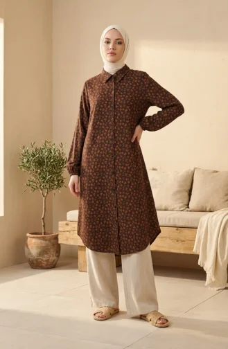 Tuniek Met Knoopsluiting En Bloemenprint 0356-06 Bruin 0356-06