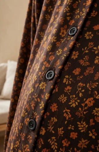 Tuniek Met Knoopsluiting En Bloemenprint 0356-06 Bruin 0356-06