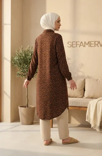 Tuniek Met Knoopsluiting En Bloemenprint 0356-06 Bruin 0356-06