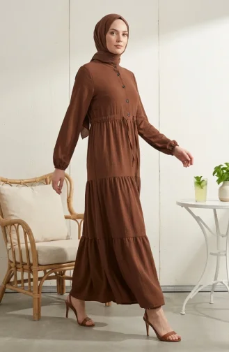 Stufenkleid Mit Gürtel Und Knopfverschluss 2302-02 Braun 2302-02
