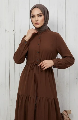 Stufenkleid Mit Gürtel Und Knopfverschluss 2302-02 Braun 2302-02