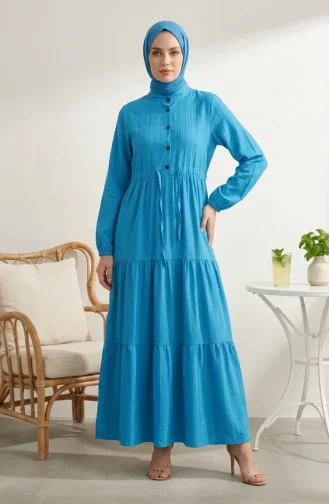 Stufenkleid Mit Gürtel Und Knopfverschluss 2302-05 Blau 2302-05