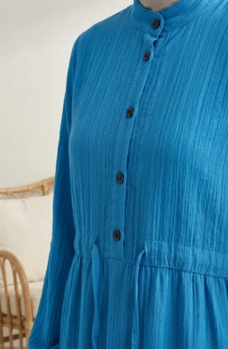 Beli Bağcıklı Düğmeli Kat Kat Tesettür Elbise 2302-05 Mavi
