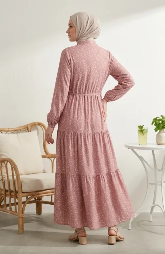 Bescheidenes Kleid Mit Blumenmuster Und Taillenband 0299-02 Puderrosa 0299-02