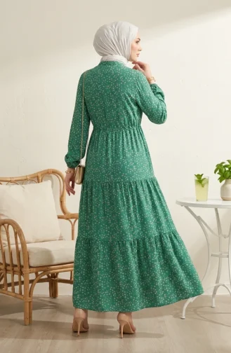 Bescheidenes Kleid Mit Blumenmuster Und Taillenband 0299-03 Grün 0299-03
