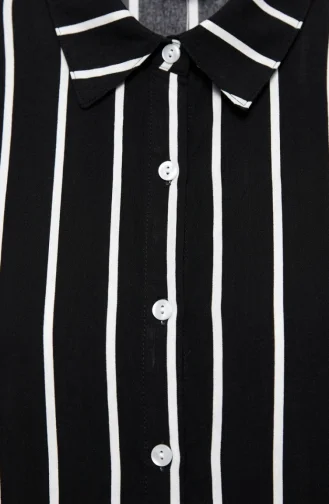 Tunique Longue En Lin Rayé à Col Chemise 0354-02 Noir 0354-02