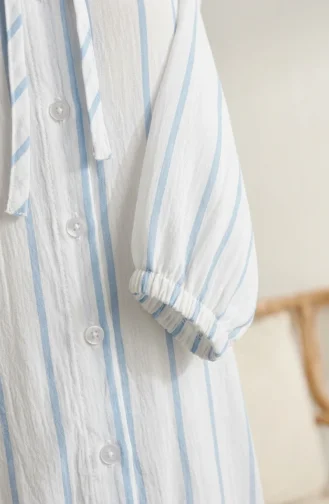 Shirt Collar Striped Linen Long Tunic 0354-05 Baby Blue 0354-05