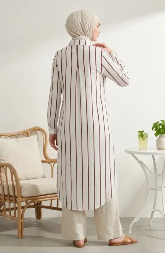 Tunique Longue En Lin Rayé à Col Chemise 0354-07 Bordeaux 0354-07