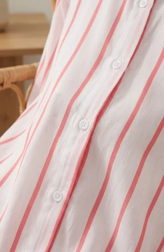 Shirt Collar Striped Linen Long Tunic 0354-10 Powder Pink 0354-10