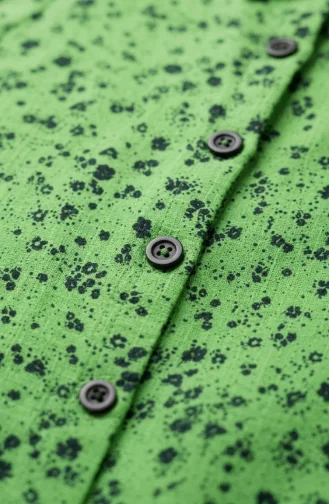 Shirt Collar Button-Down Tunic With Daisy Pattern 0355-01 Green 0355-01