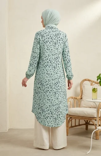 Shirt Collar Button-Down Tunic With Daisy Pattern 0355-06 Light Green 0355-06