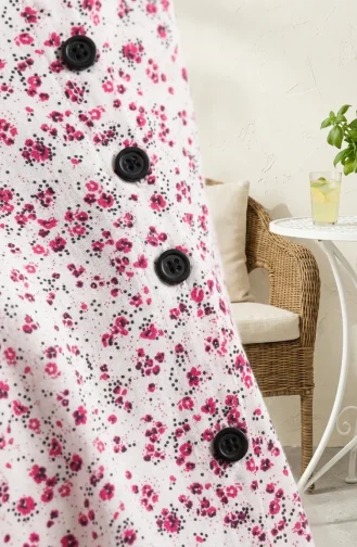 Shirt Collar Button-Down Tunic With Daisy Pattern 0355-07 Stone 0355-07