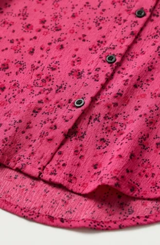 Shirt Collar Button-Down Tunic With Daisy Pattern 0355-08 Fuchsia 0355-08