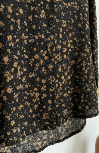 Shirt Collar Button-Down Tunic With Daisy Pattern 0355-09 Black 0355-09