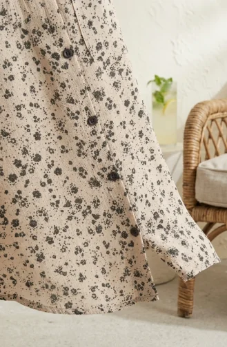 Shirt Collar Button-Down Tunic With Daisy Pattern 0355-10 Mink 0355-10