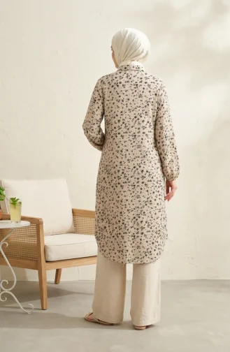 Shirt Collar Button-Down Tunic With Daisy Pattern 0355-10 Mink 0355-10