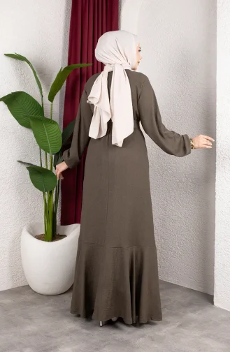 Hijab-Kleid Aus Kreppstoff Mit Elastischen Ärmeln Und Gürtel 0911-02 Nerz 0911-02