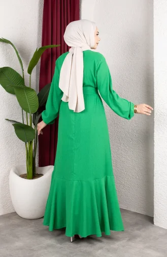 Robe Hijab En Crêpe Avec Manches Et Ceinture élastiquées 0911-05 Vert 0911-05