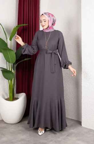 Hijab-Kleid Aus Kreppstoff Mit Elastischen Ärmeln Und Gürtel Farbe 0911-08 Anthrazit 0911-08