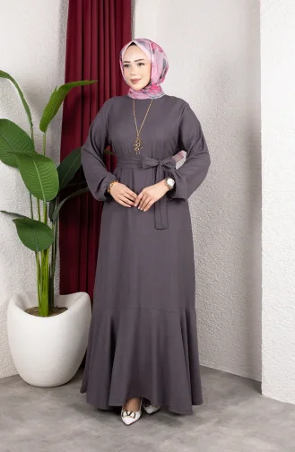 Hijab-Kleid Aus Kreppstoff Mit Elastischen Ärmeln Und Gürtel Farbe 0911-08 Anthrazit 0911-08