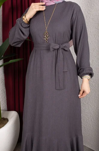 Hijab-Kleid Aus Kreppstoff Mit Elastischen Ärmeln Und Gürtel Farbe 0911-08 Anthrazit 0911-08