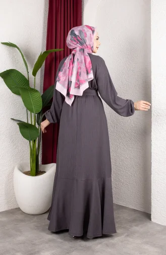 Hijab-Kleid Aus Kreppstoff Mit Elastischen Ärmeln Und Gürtel Farbe 0911-08 Anthrazit 0911-08