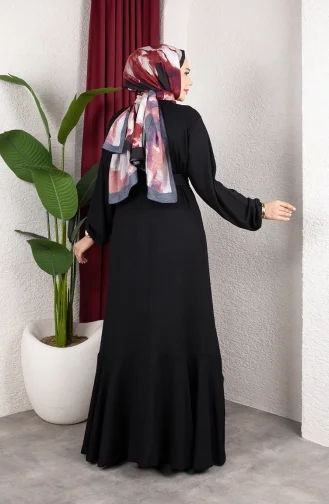 Robe Hijab En Crêpe Avec Manches Et Ceinture élastiquées 0911-11 Noir 0911-11