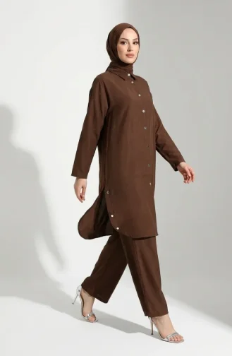 Shirt Collar Button-Down Hijab Two-Piece Set 2303-01 Brown 2303-01