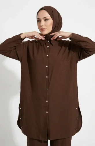Shirt Collar Button-Down Hijab Two-Piece Set 2303-01 Brown 2303-01