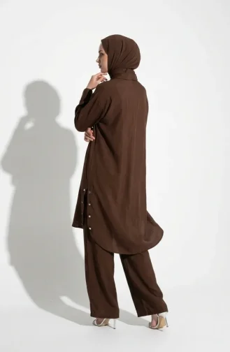 Shirt Collar Button-Down Hijab Two-Piece Set 2303-01 Brown 2303-01
