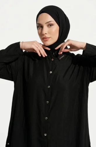 Shirt Collar Button-Down Hijab Two-Piece Set 2303-05 Black 2303-05
