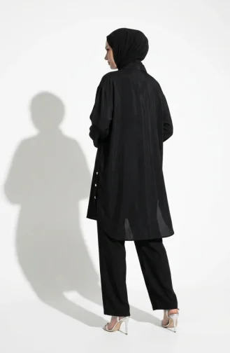 Shirt Collar Button-Down Hijab Two-Piece Set 2303-05 Black 2303-05