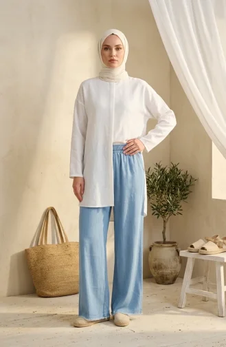 Jean Large à Taille élastique En Tissu Tencel Avec Poches 14514-01 Bleu 14514-01