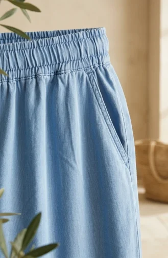 Jean Large à Taille élastique En Tissu Tencel Avec Poches 14514-01 Bleu 14514-01