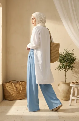 Jean Large à Taille élastique En Tissu Tencel Avec Poches 14514-01 Bleu 14514-01