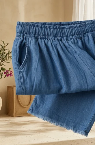 Jean Large à Taille élastique En Tissu Tencel Avec Poches 14514-02 Bleu Marine 14514-02