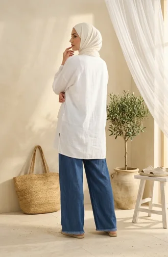 Jean Large à Taille élastique En Tissu Tencel Avec Poches 14514-02 Bleu Marine 14514-02