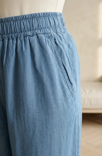Jean Large à Taille élastique En Tencel Avec Poches 14514-03 Bleu Denim 14514-03