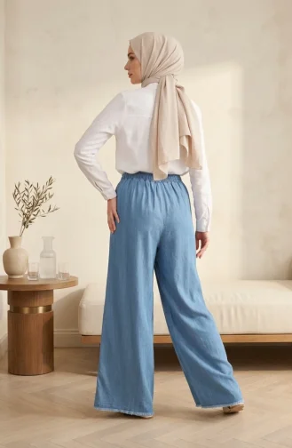 Jean Large à Taille élastique En Tencel Avec Poches 14514-03 Bleu Denim 14514-03